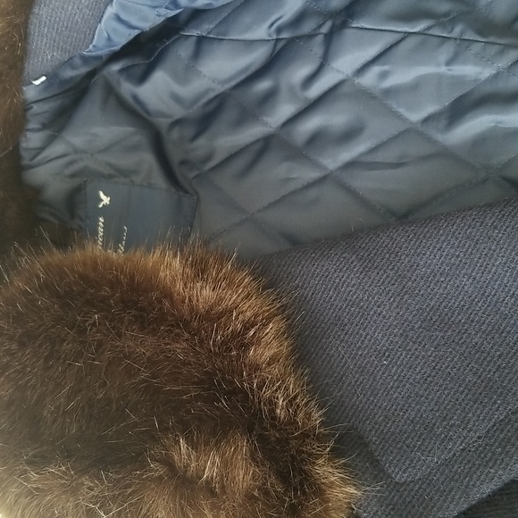 American Eagle Outfitters Navy Fur Collar Short Wool Trench Coat - Picture 7 of 7
